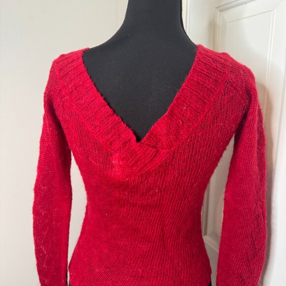 Red Deep V Neck Sweater by One Step Up, Size Medium - Picture 12 of 14